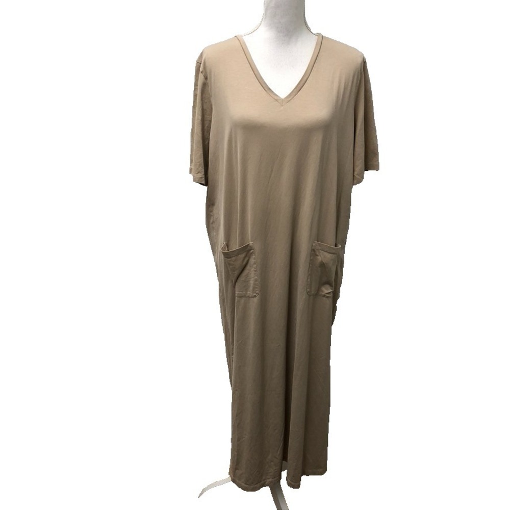 Lamberto Losani T Shirt Maxi Dress Womens 44 Medium Beige‎ Short Sleeve Comfort